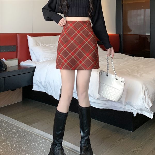 Package hip slim skirt plaid A-line short skirt - Image 2