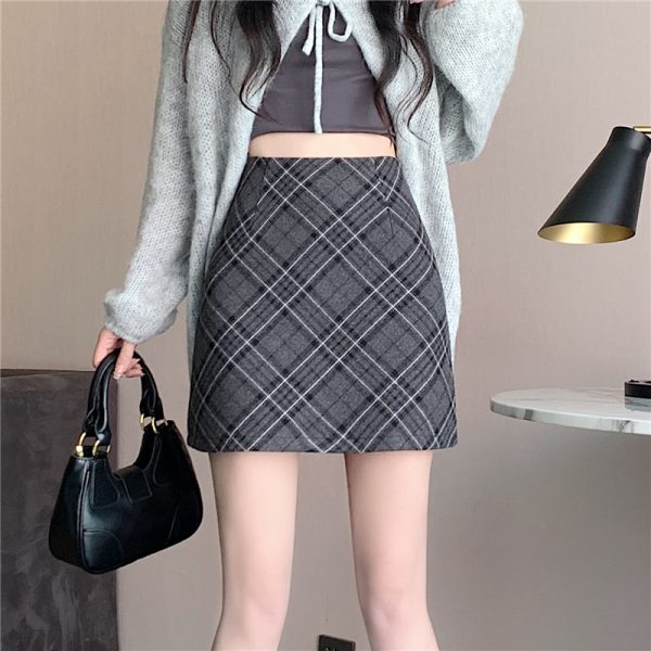 Package hip slim skirt plaid A-line short skirt - Image 6