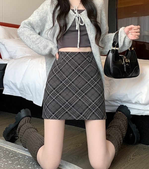 Package hip slim skirt plaid A-line short skirt - Image 7