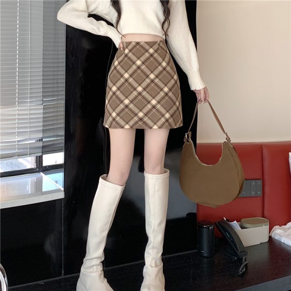 Package hip slim skirt plaid A-line short skirt - Image 8