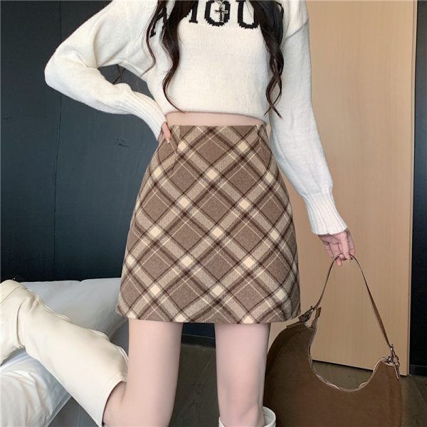 Package hip slim skirt plaid A-line short skirt - Image 9