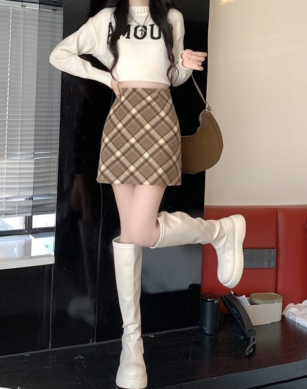 Package hip slim skirt plaid A-line short skirt - Image 10