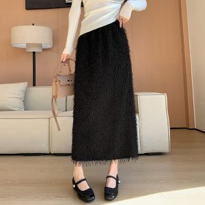Slim A-line tassels long straight skirt for women
