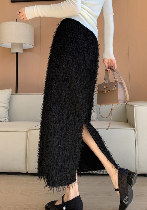 Slim A-line tassels long straight skirt for women - Image 3