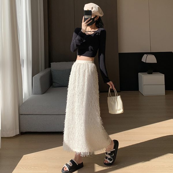 Slim A-line tassels long straight skirt for women - Image 7