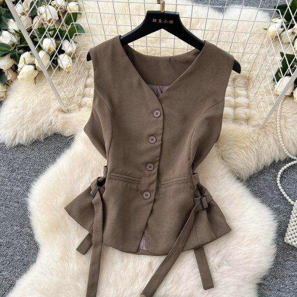 Light waistcoat pinched waist tops a set for women - Image 9