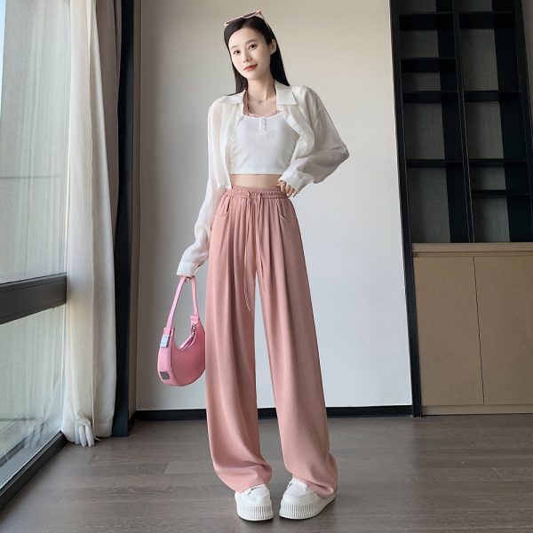 Ice silk slim Casual suit pants loose drape wide leg pants - Image 9