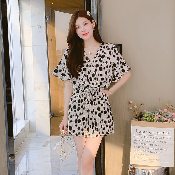 V-neck chiffon jumpsuit summer pinched waist shorts - Image 2