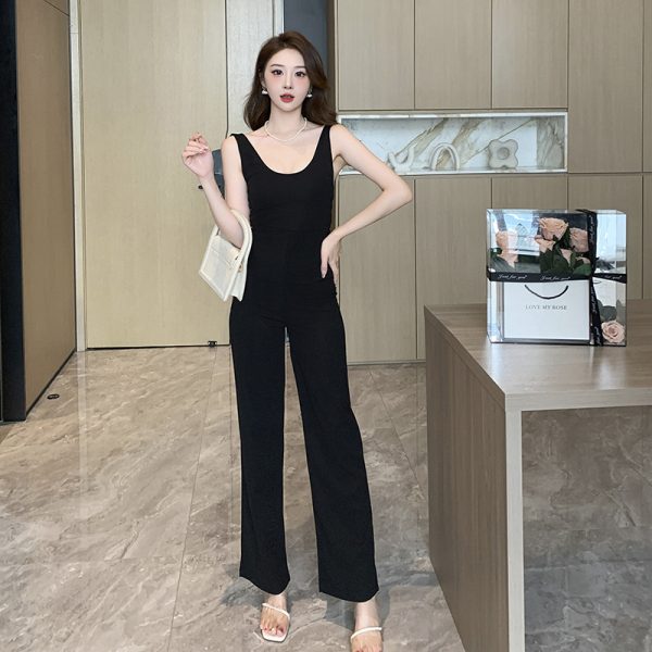 Elasticity black strap jumpsuit long halter casual pants for women - Image 6