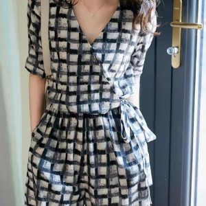 Summer V-neck jumpsuit temperament shorts for women