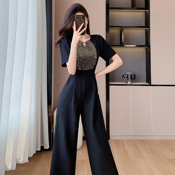 Temperament fashion wide leg pants high waist summer jumpsuit - Image 2