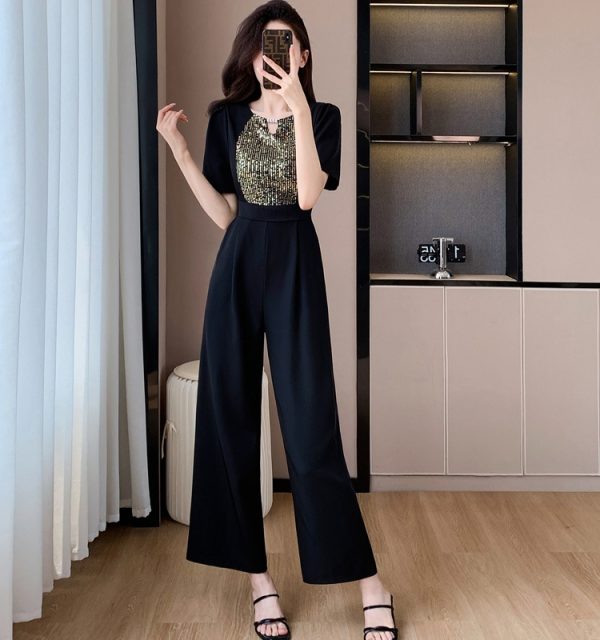 Temperament fashion wide leg pants high waist summer jumpsuit - Image 4