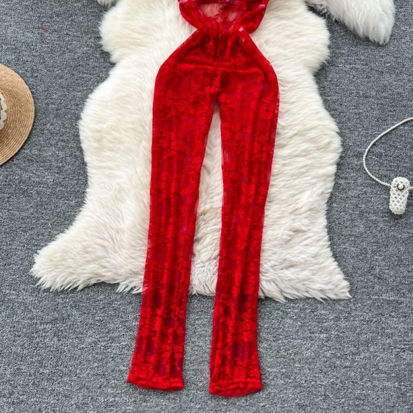 Lace V-neck halter summer sexy perspective jumpsuit - Image 3