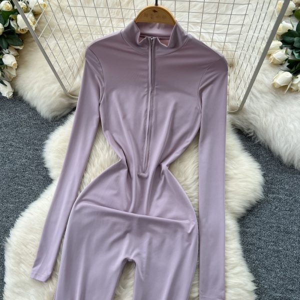 Long sleeve Casual leotard zip casual pants for women - Image 2