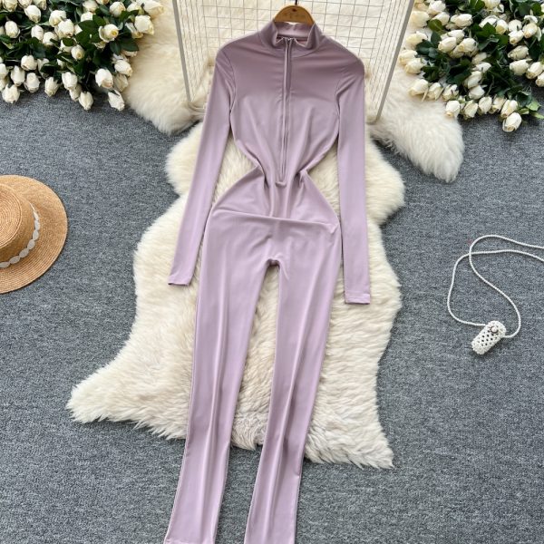 Long sleeve Casual leotard zip casual pants for women - Image 3