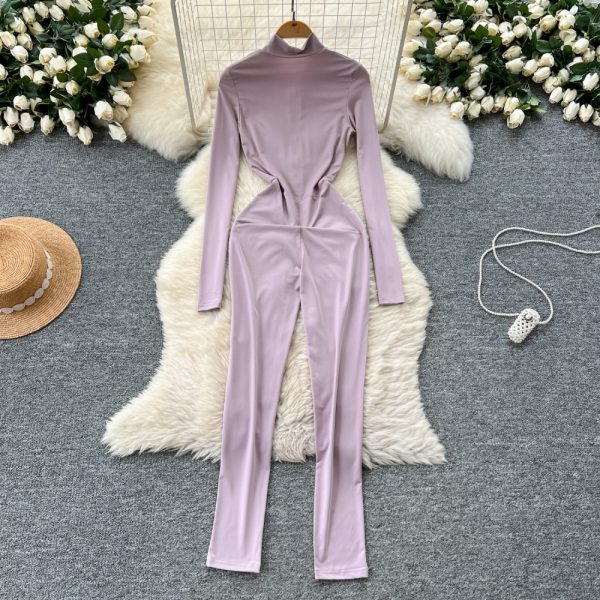 Long sleeve Casual leotard zip casual pants for women - Image 5