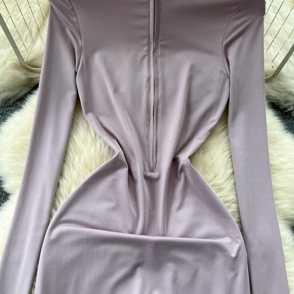 Long sleeve Casual leotard zip casual pants for women - Image 7