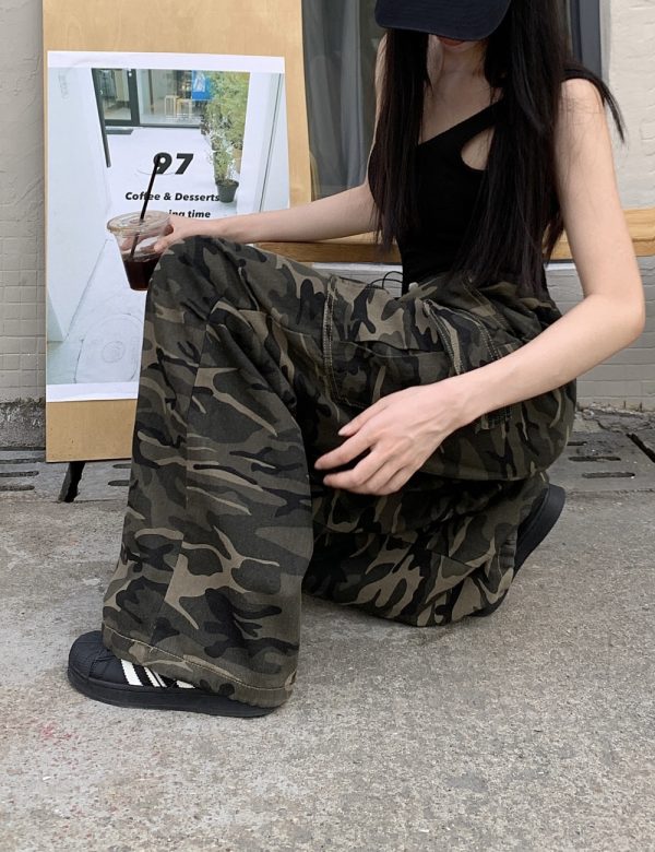 Drawstring wide leg camouflage mopping work pants for women - Image 7