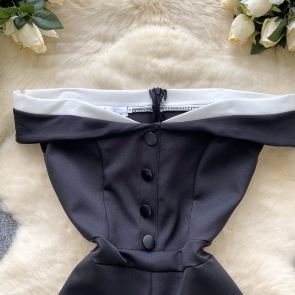 Flat shoulder lapel jumpsuit slim breasted shorts - Image 2