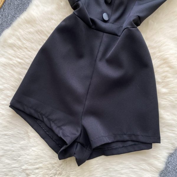 Flat shoulder lapel jumpsuit slim breasted shorts - Image 3