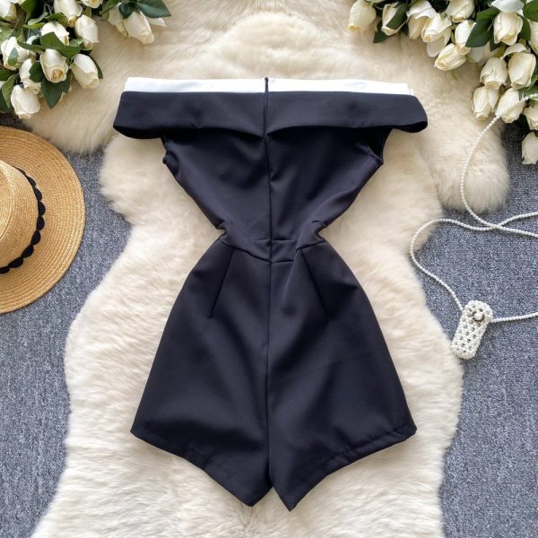 Flat shoulder lapel jumpsuit slim breasted shorts - Image 4