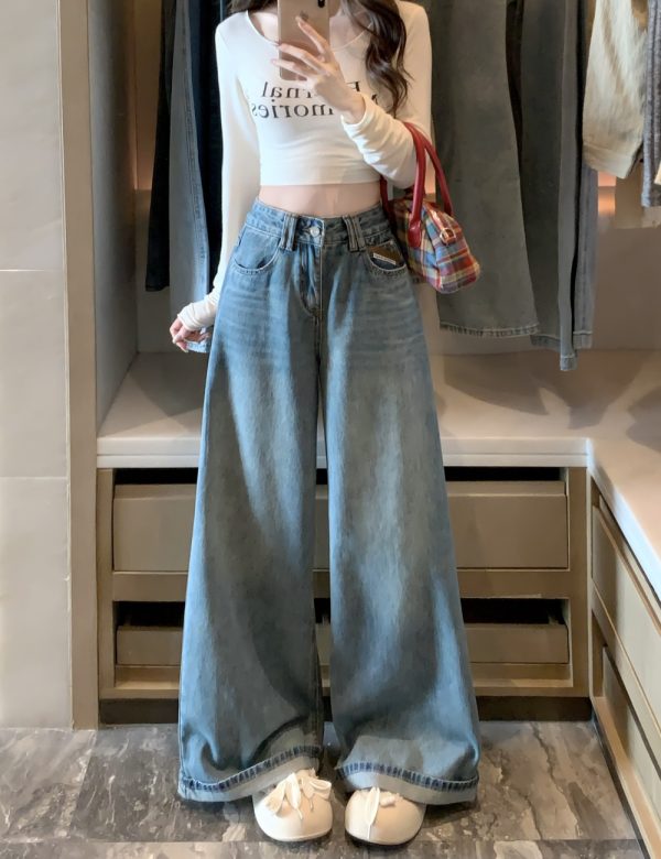 Straight pants jeans blue long pants for women - Image 2