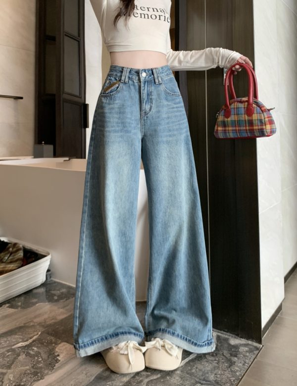 Straight pants jeans blue long pants for women - Image 4