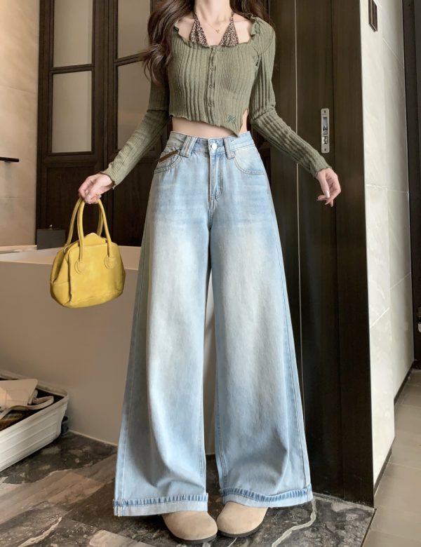 Straight pants jeans blue long pants for women - Image 7