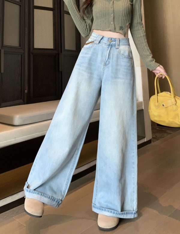 Straight pants jeans blue long pants for women - Image 9