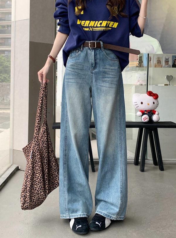 Straight wide leg long pants retro jeans for women - Image 2
