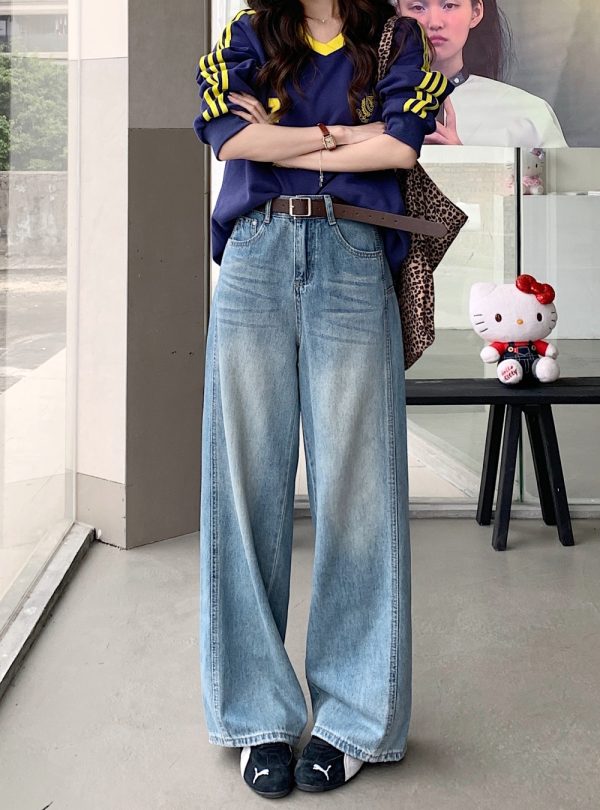 Straight wide leg long pants retro jeans for women - Image 3