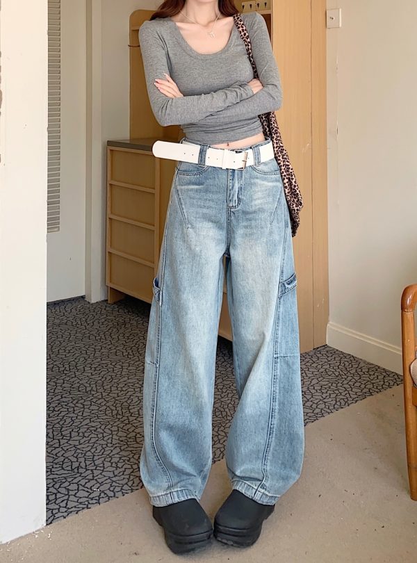 Drape high waist pants spring and autumn jeans for women - Image 2
