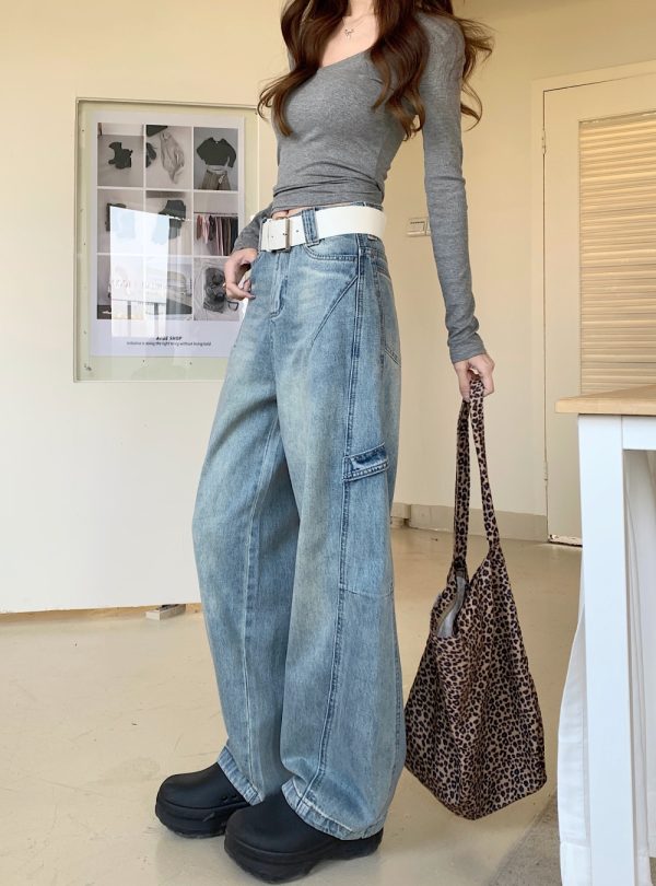 Drape high waist pants spring and autumn jeans for women - Image 3