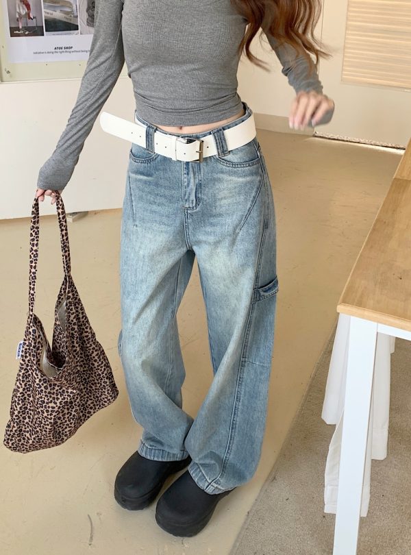 Drape high waist pants spring and autumn jeans for women - Image 4
