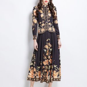 National style long skirt spring tops a set