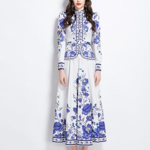 National style long tops spring skirt a set