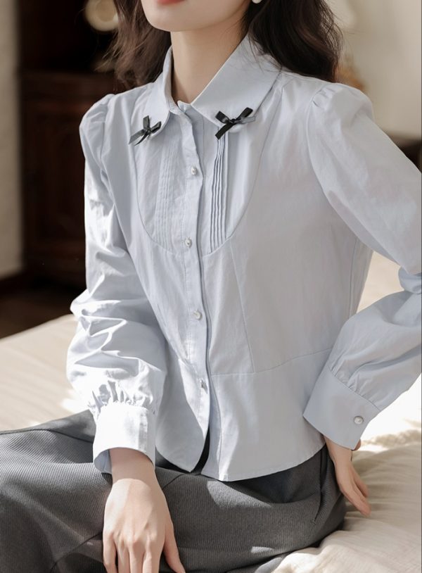 France style knitted shirt spring bow skirt 3pcs set - Image 10