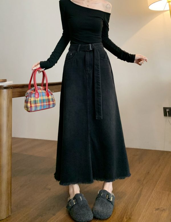 Slim high waist long dress loose denim skirt for women - Image 3