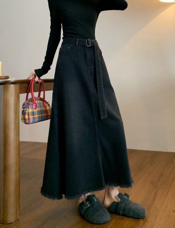 Slim high waist long dress loose denim skirt for women - Image 4