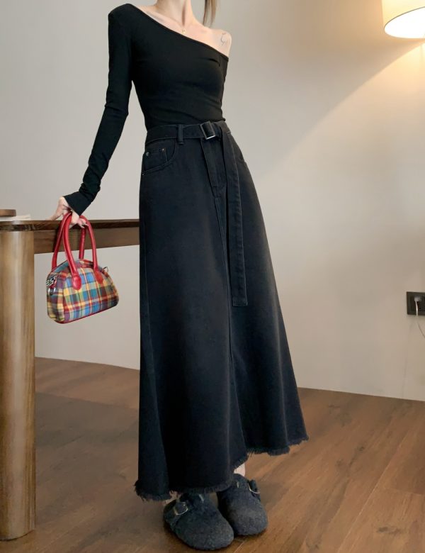 Slim high waist long dress loose denim skirt for women - Image 6