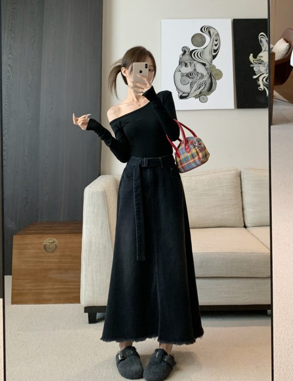 Slim high waist long dress loose denim skirt for women - Image 8