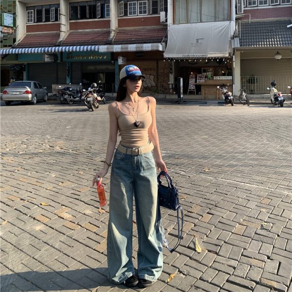 Straight loose pants light color jeans for women - Image 2