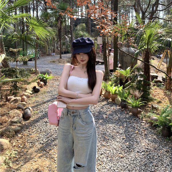 All-match holes long pants summer wide leg pants for women - Image 2
