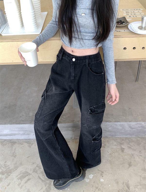 High waist speaker long pants black-gray pants for women - Image 6