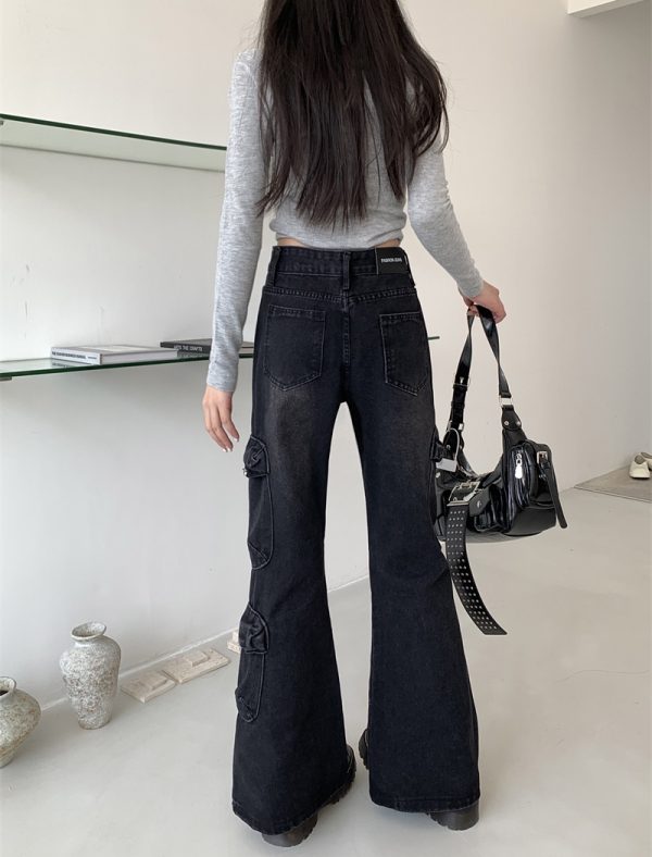 High waist speaker long pants black-gray pants for women - Image 7