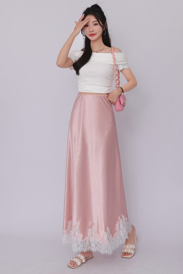 High waist satin lace package hip A-line drape skirt - Image 12