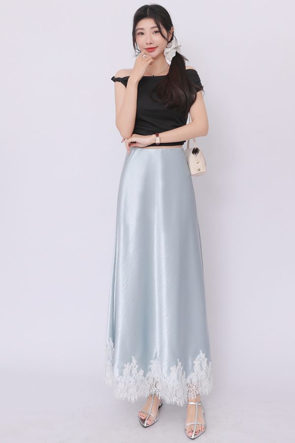High waist satin lace package hip A-line drape skirt - Image 6