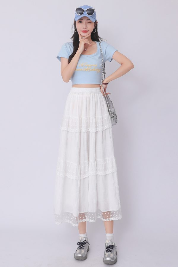 White A-line lace long dress high waist slim skirt - Image 6