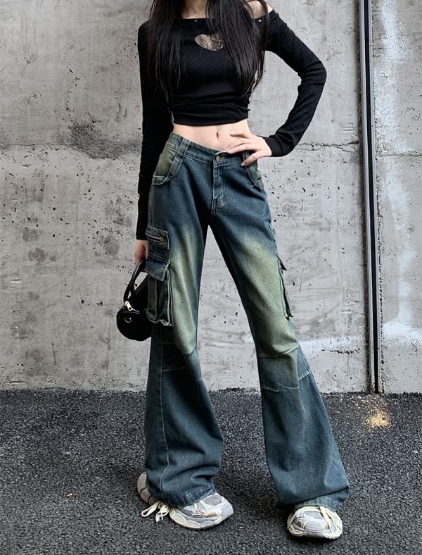 Pocket loose jeans micro speaker work clothing for women - Image 2