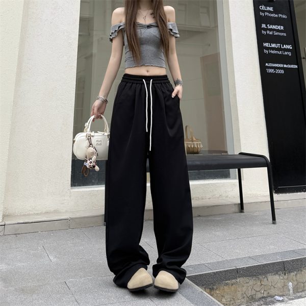 Summer gray wide leg pants wicking ice silk pants for women - Image 3